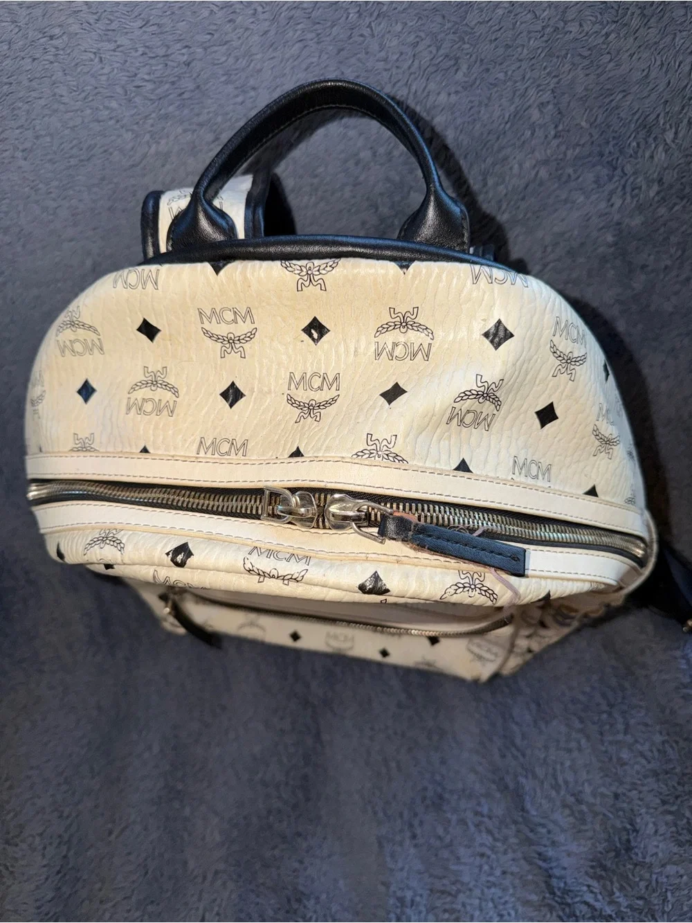 USED MCM Black & White Studded Backpack.